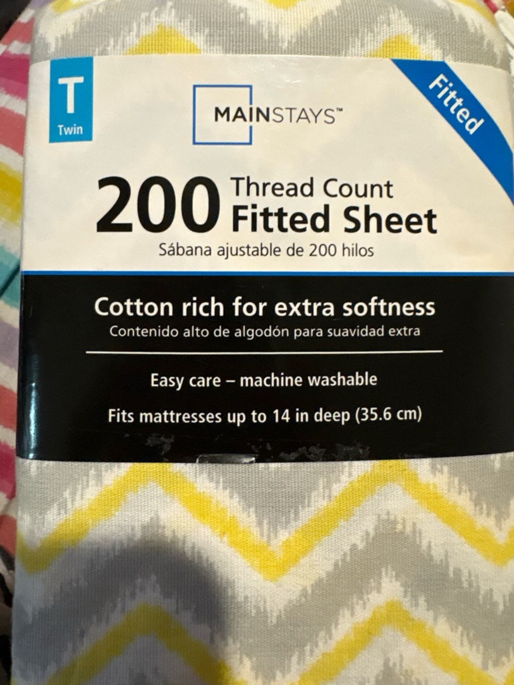 Mainstays Chevron Fitted Sheet in Yellow and Gray - Twin
